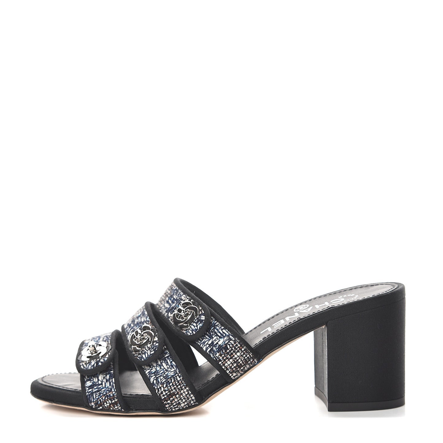 Tweed Grosgrain Sandals 37 Black Blue