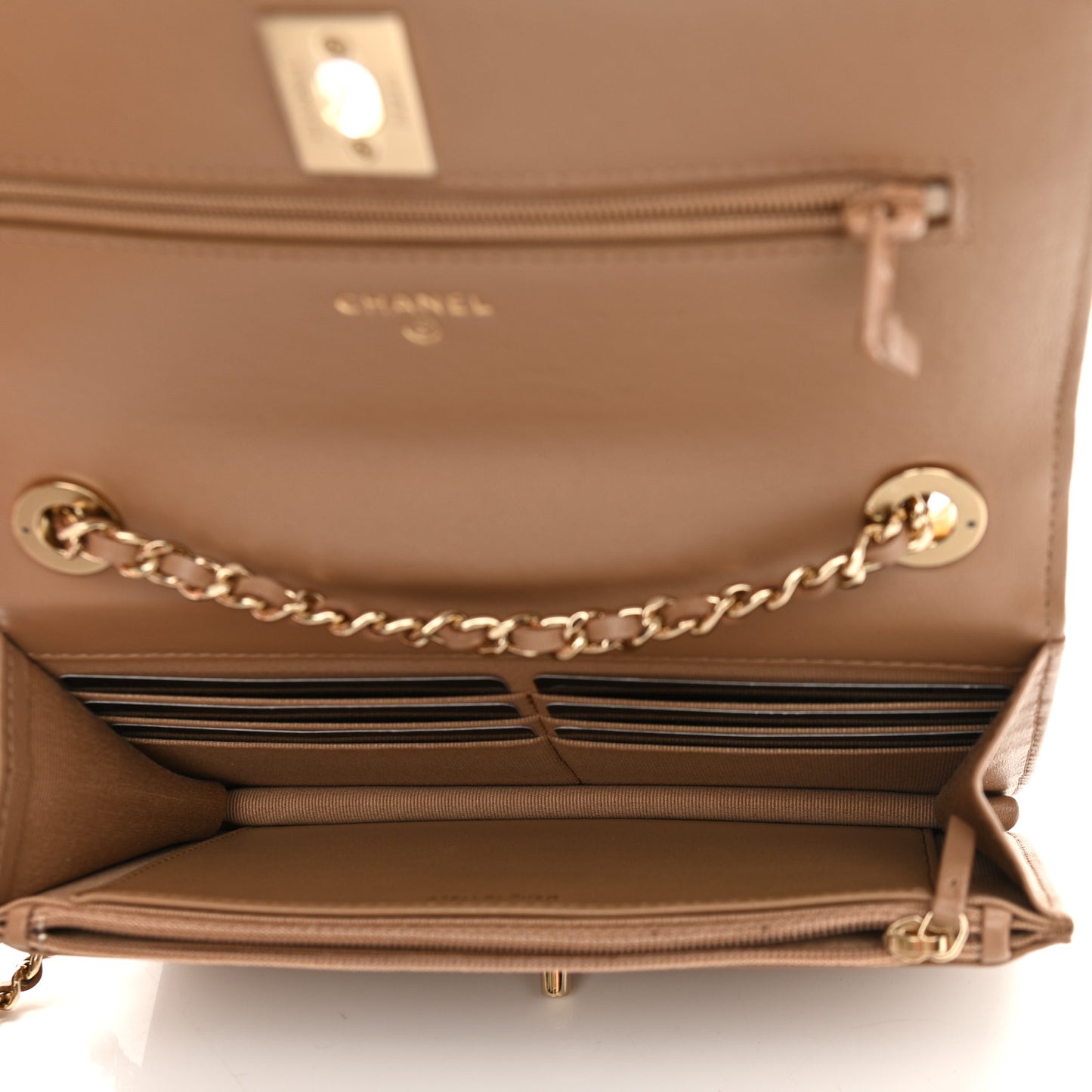 Lambskin Quilted Trendy CC Wallet On Chain WOC Beige