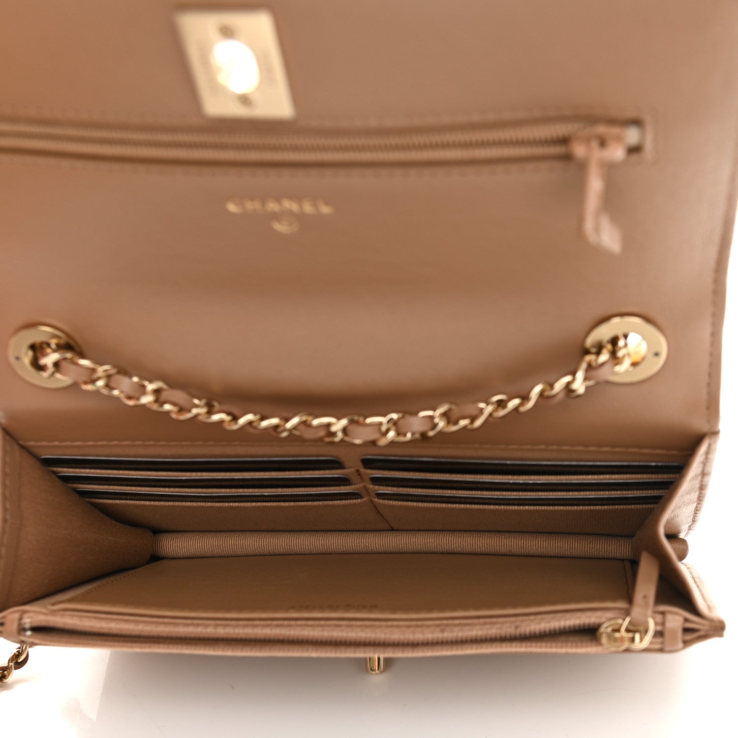 Chanel Lambskin Quilted Trendy CC Wallet On Chain WOC Beige 5 of 13