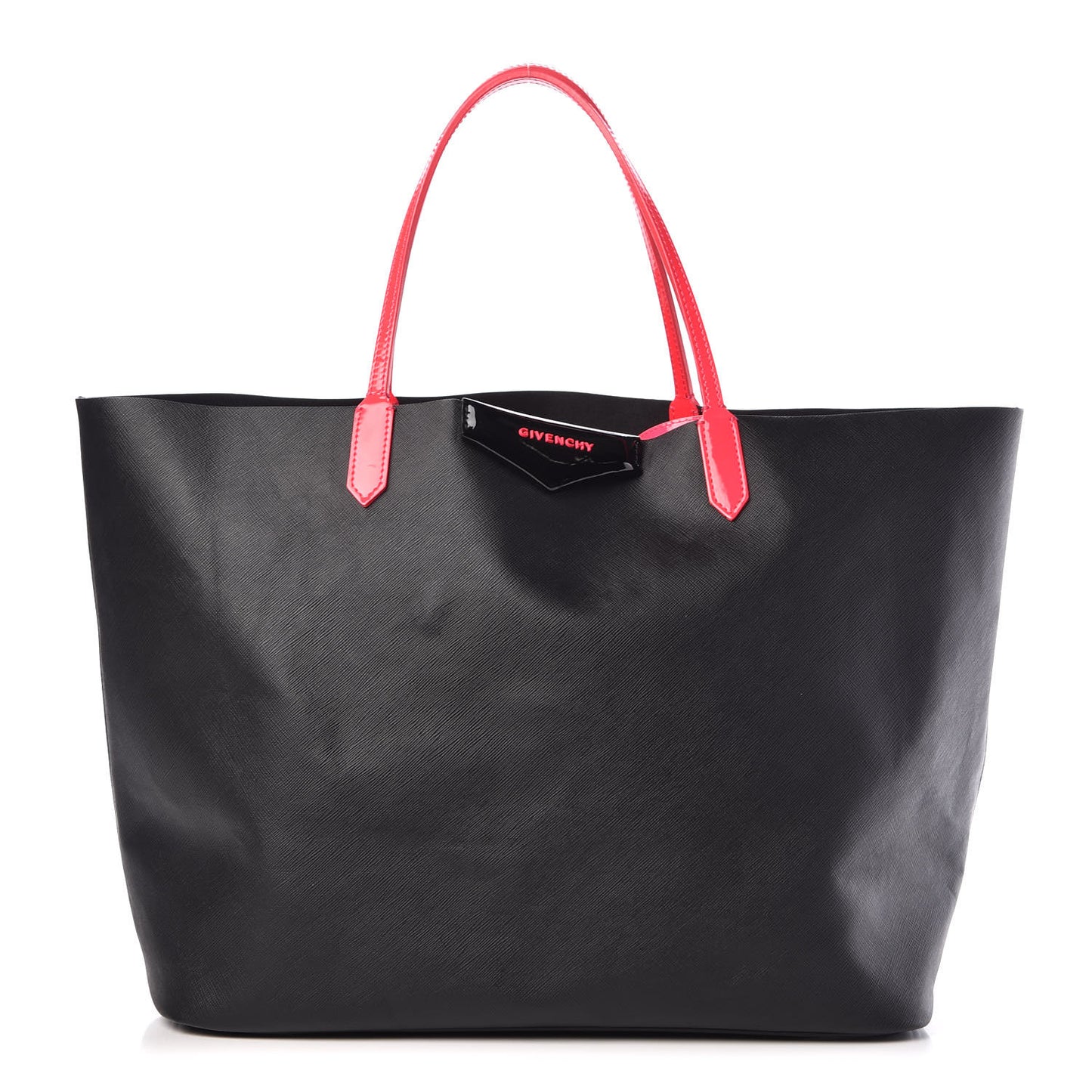 Calfskin Large Antigona Tote Black Neon Pink