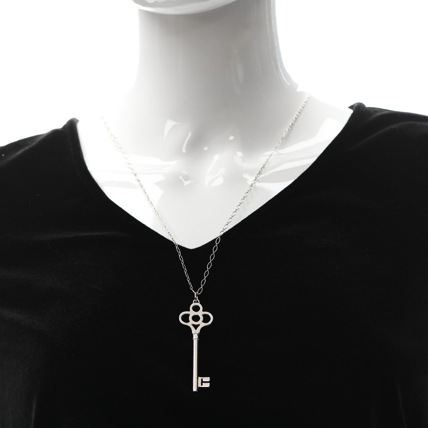 Sterling Silver Large Crown Key Pendant Necklace