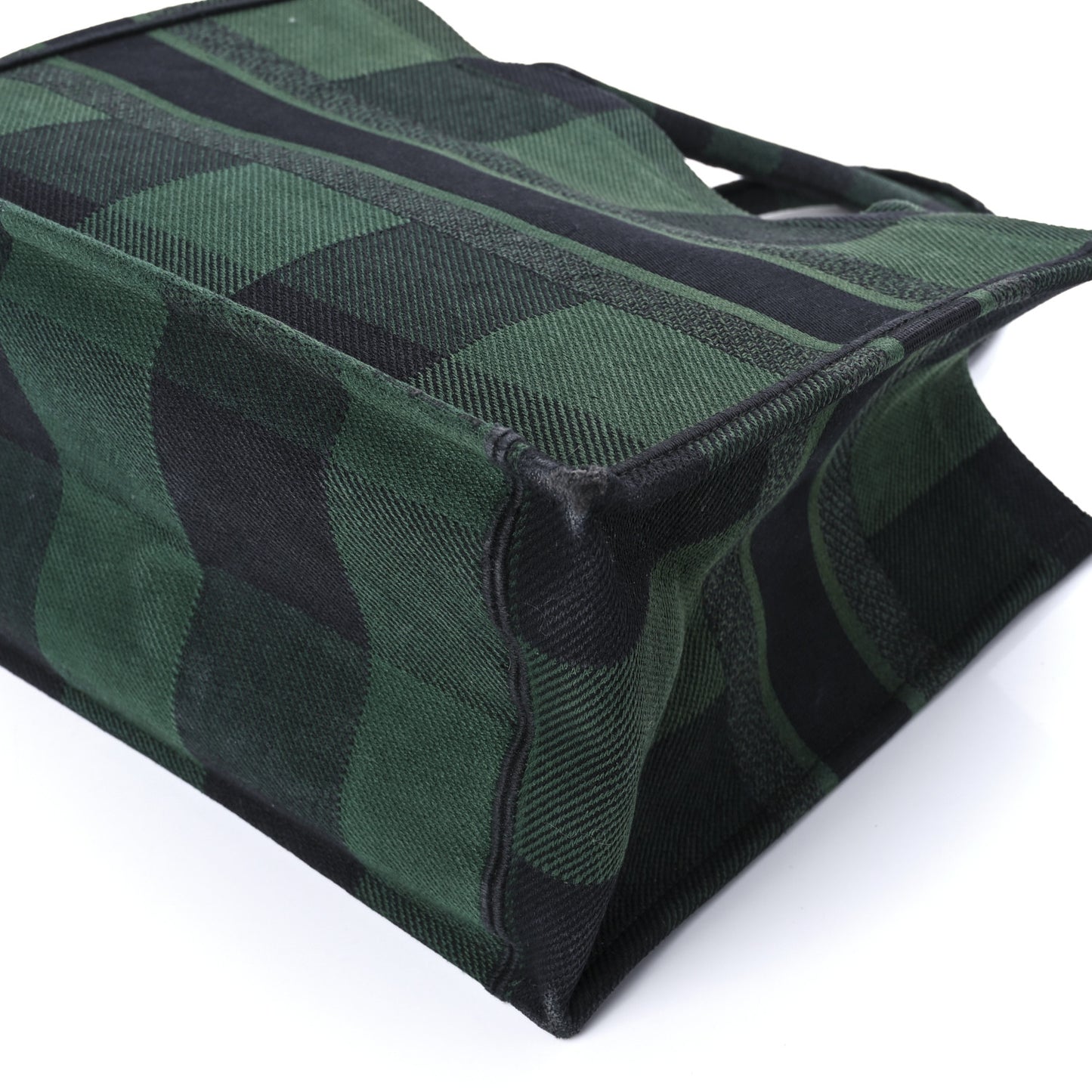Canvas Embroidered Medium Checkered Book Tote Black Green