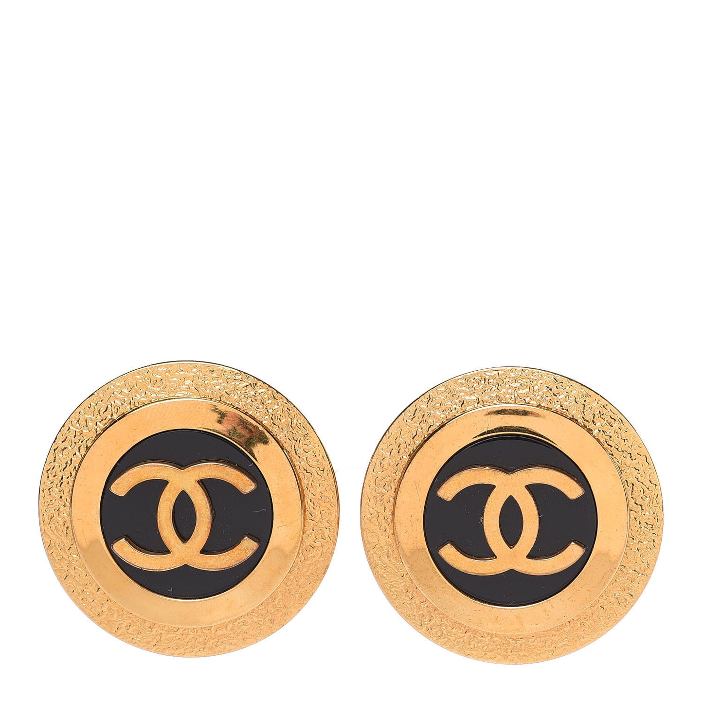 Enamel CC Clip On Earrings Black Gold