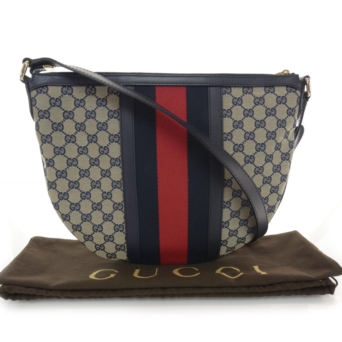 Monogram Vintage Web Medium Half Moon Hobo Navy
