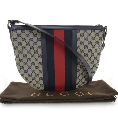 Gucci Monogram Vintage Web Medium Half Moon Hobo Navy 3 of 7