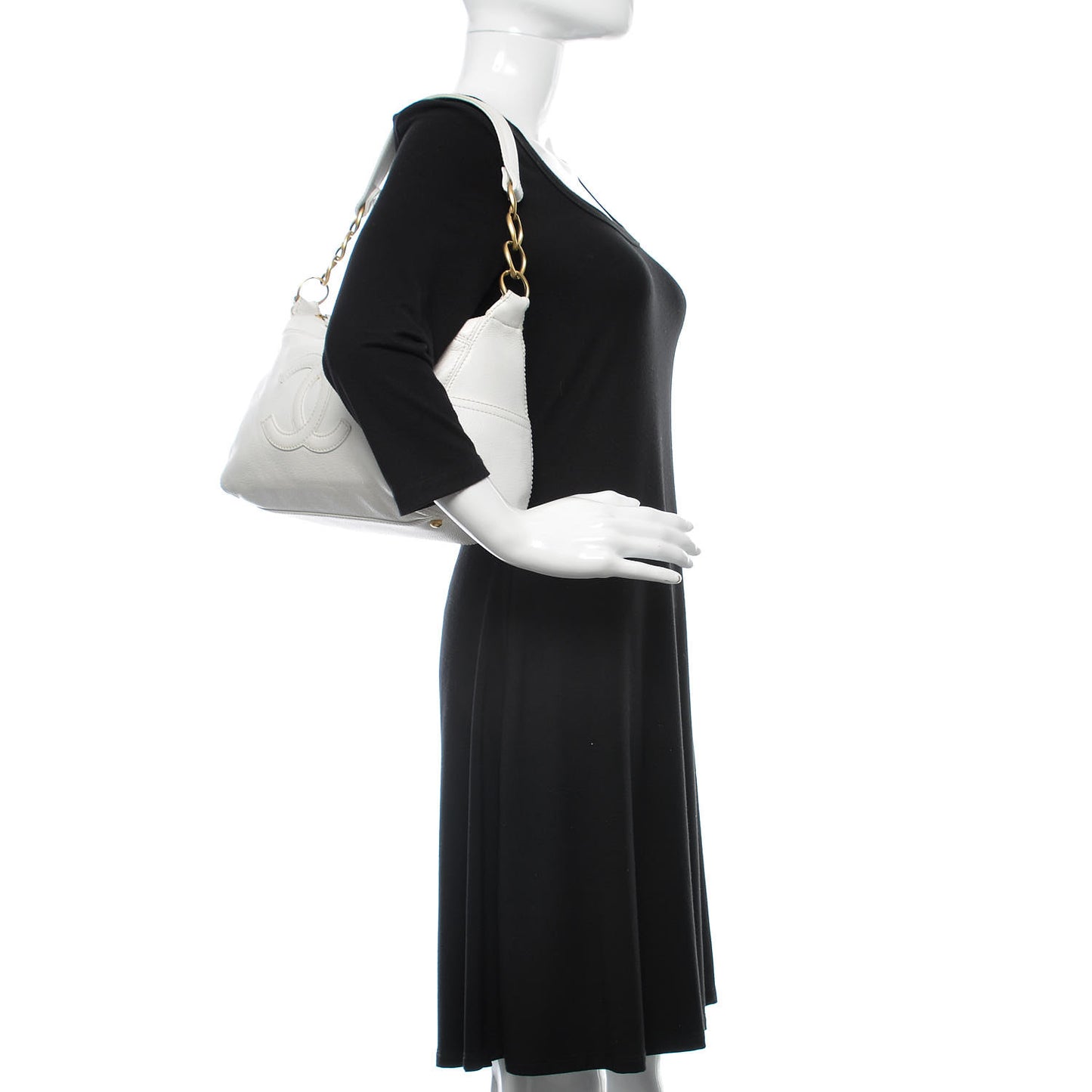 Calfskin CC Shoulder Bag White