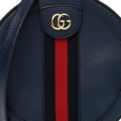 Gucci Soft Textured Calfskin Web Mini Ophidia Round Shoulder Bag Blue Agata 9 of 12