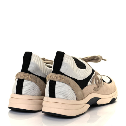 Chanel Mesh Suede Fabric Womens CC Sneakers 40 White Ivory Light Beige 9 of 20