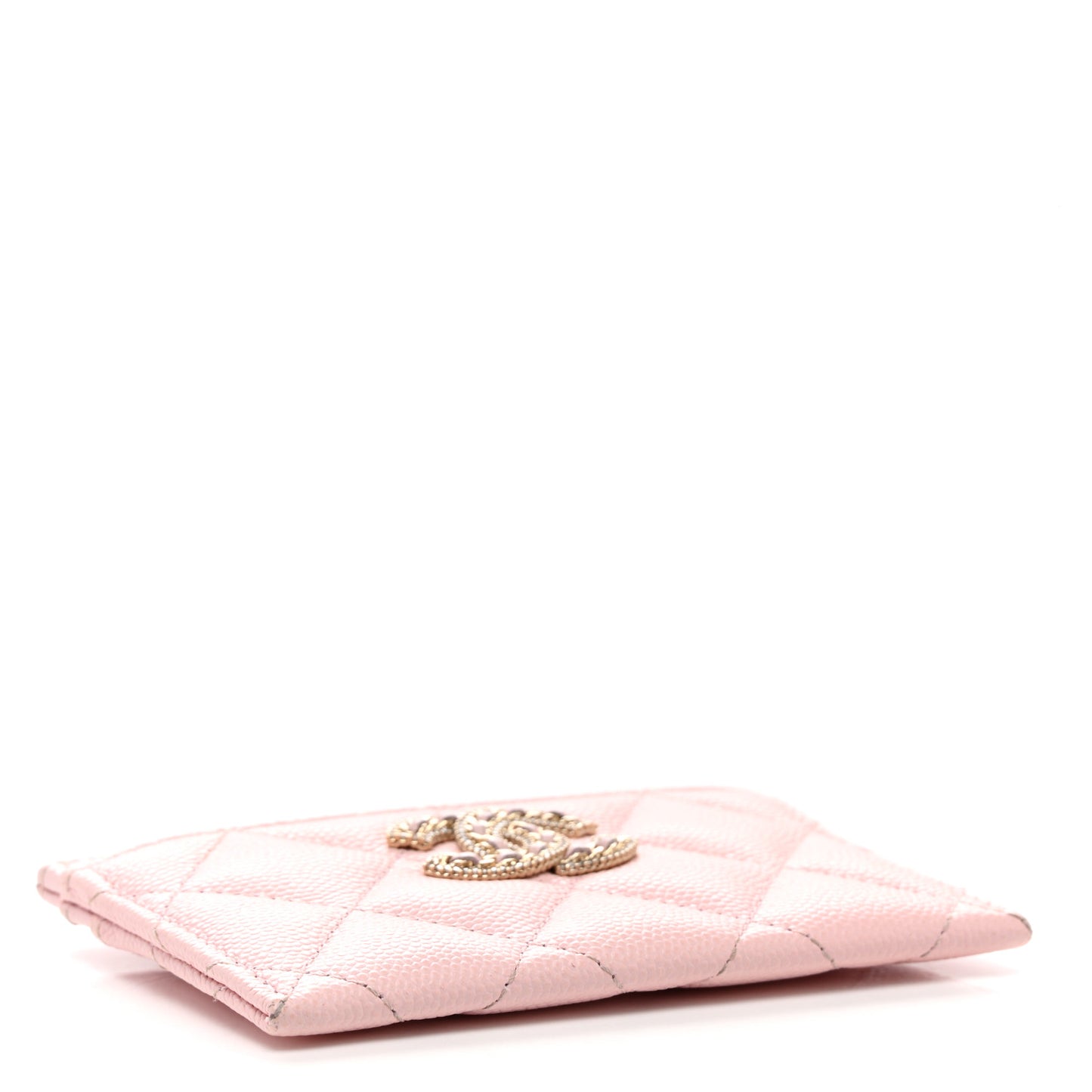 Caviar Quilted Crystal Card Holder Pink