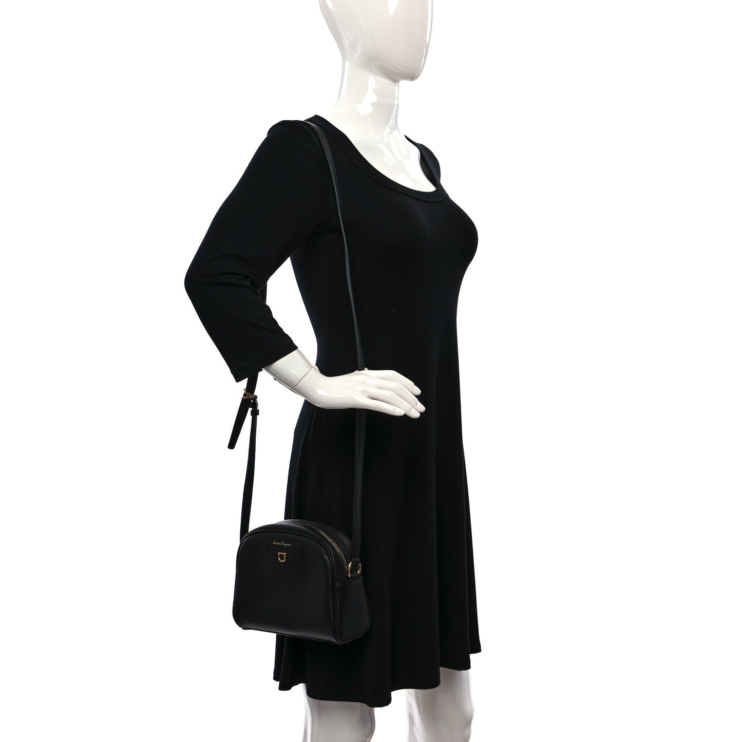 Calfskin Travel Camera Crossbody Bag Black