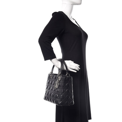 Christian Dior Lambskin Cannage Medium Lady Dior Black 2 of 9