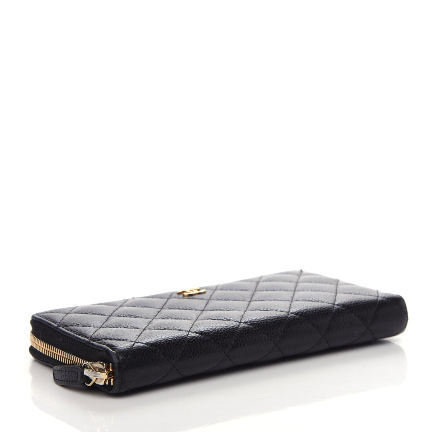 Caviar Quilted Large Gusset Zip Around Wallet Black