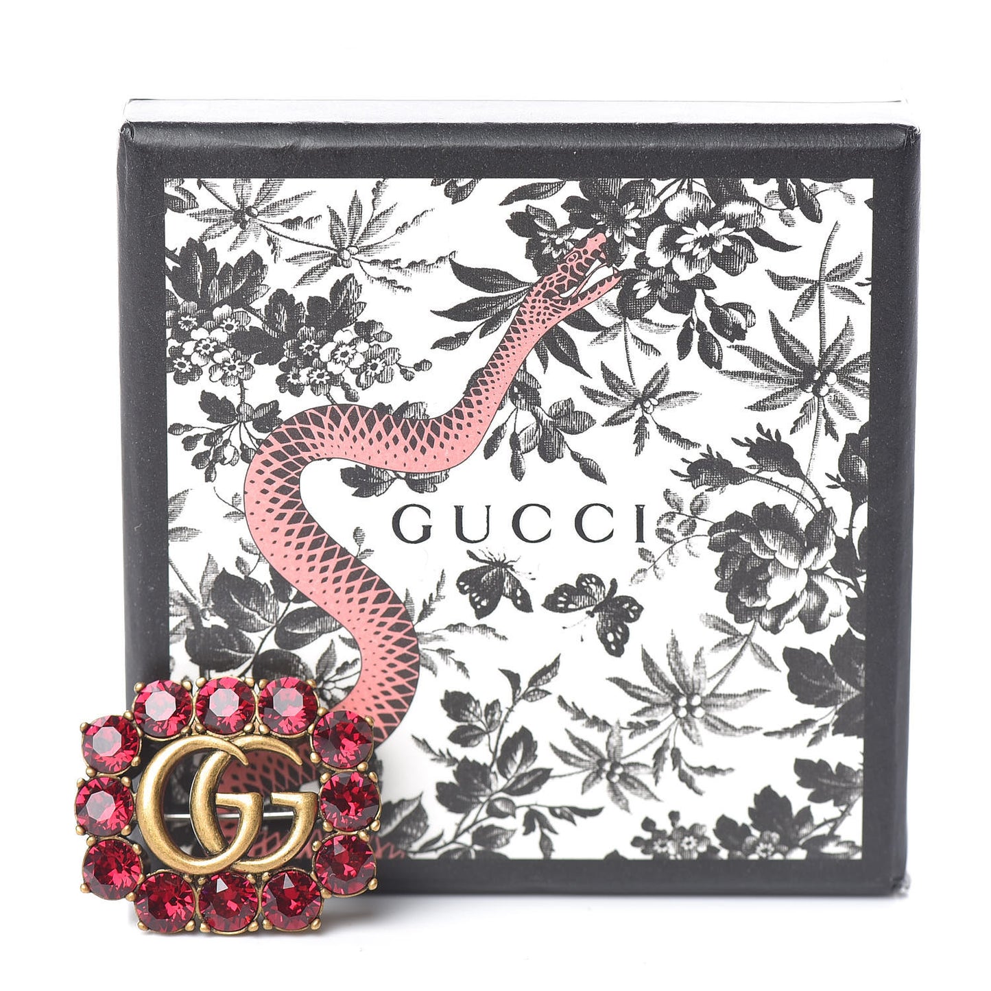 Metal Crystal Double G Brooch Aged Gold Red