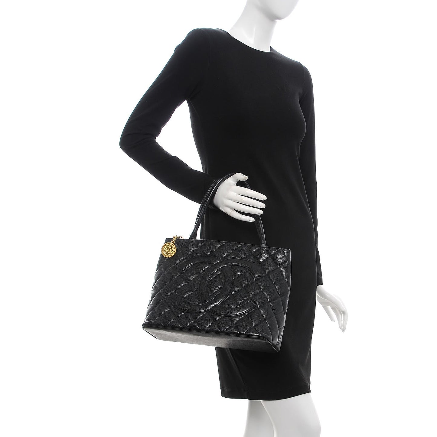 Caviar Quilted Medallion Tote Black