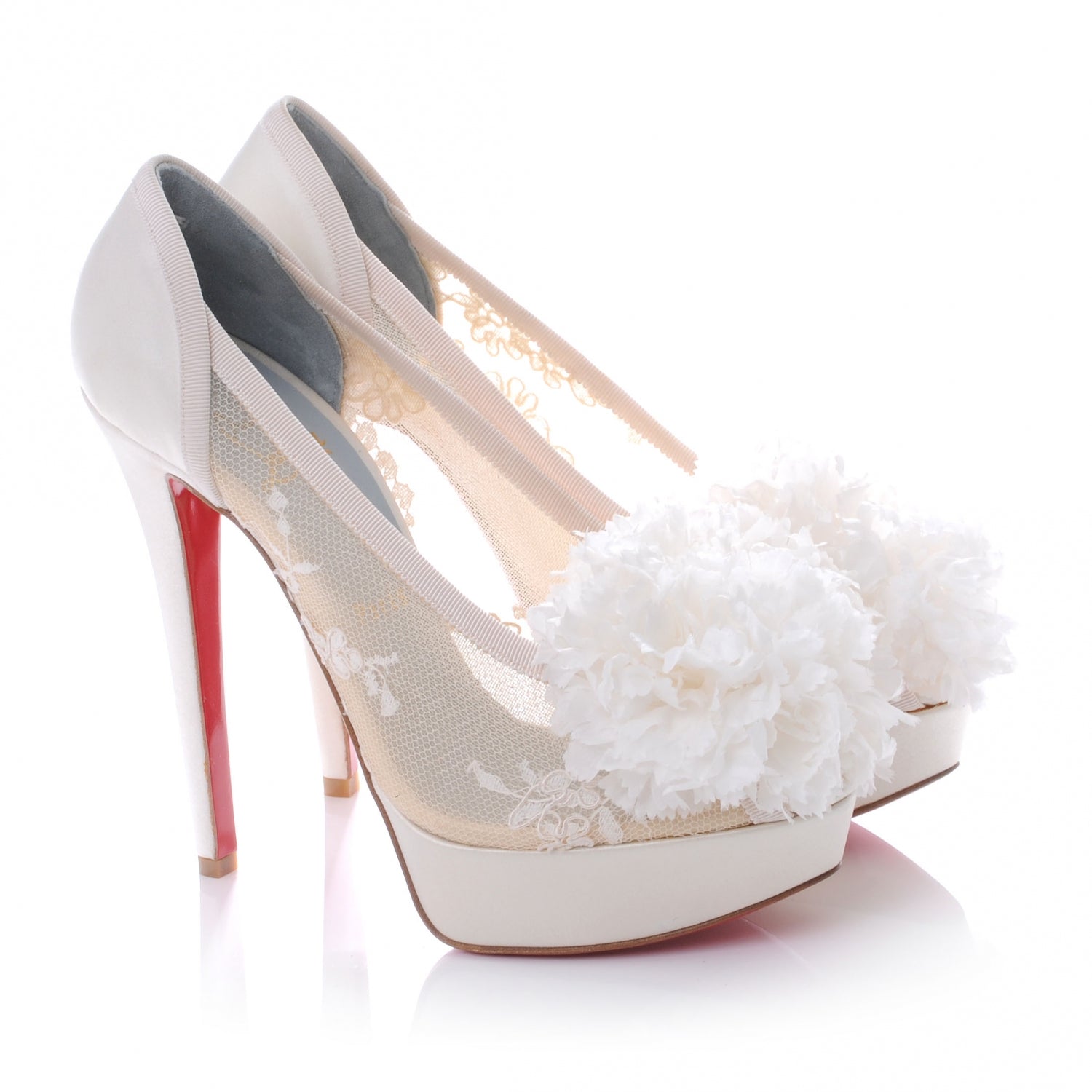 Christian Louboutin Crepe Satin Lace Tsar 140 Heels 38 White 3 of 6