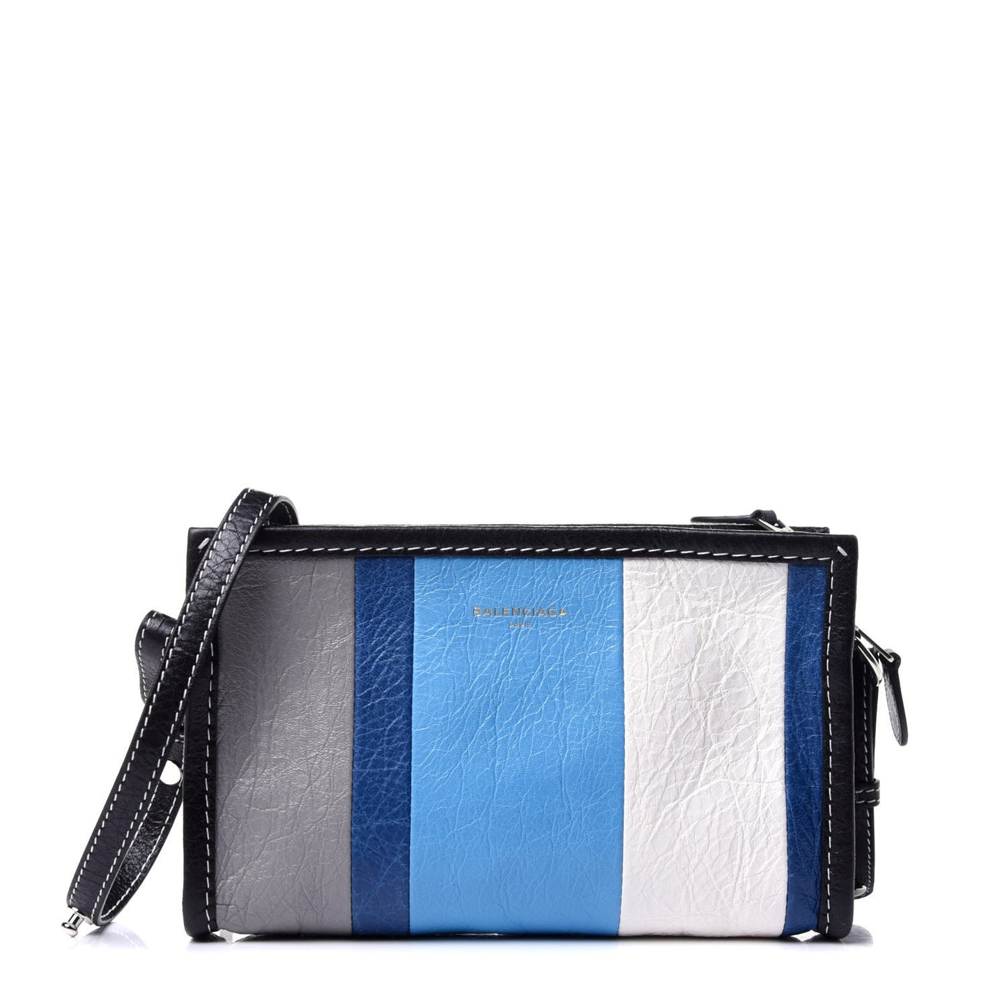 Veau Arena Multicolore Bazar Strap Clutch Bleu Gris White Black
