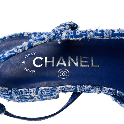 Chanel Tweed Cap Toe CC Slingback Flat 38.5 Blue Black 6 of 9