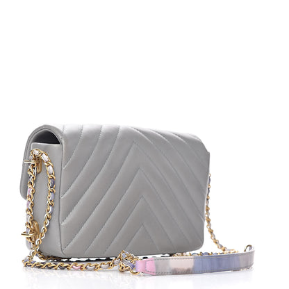 Chanel Lambskin Chevron Quilted Chain Around Mini Rectangular Flap Grey 3 of 10