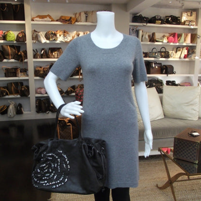 Valentino Garavani Nappa Leather Crystal Rose Glam Tote Gray 2 of 13