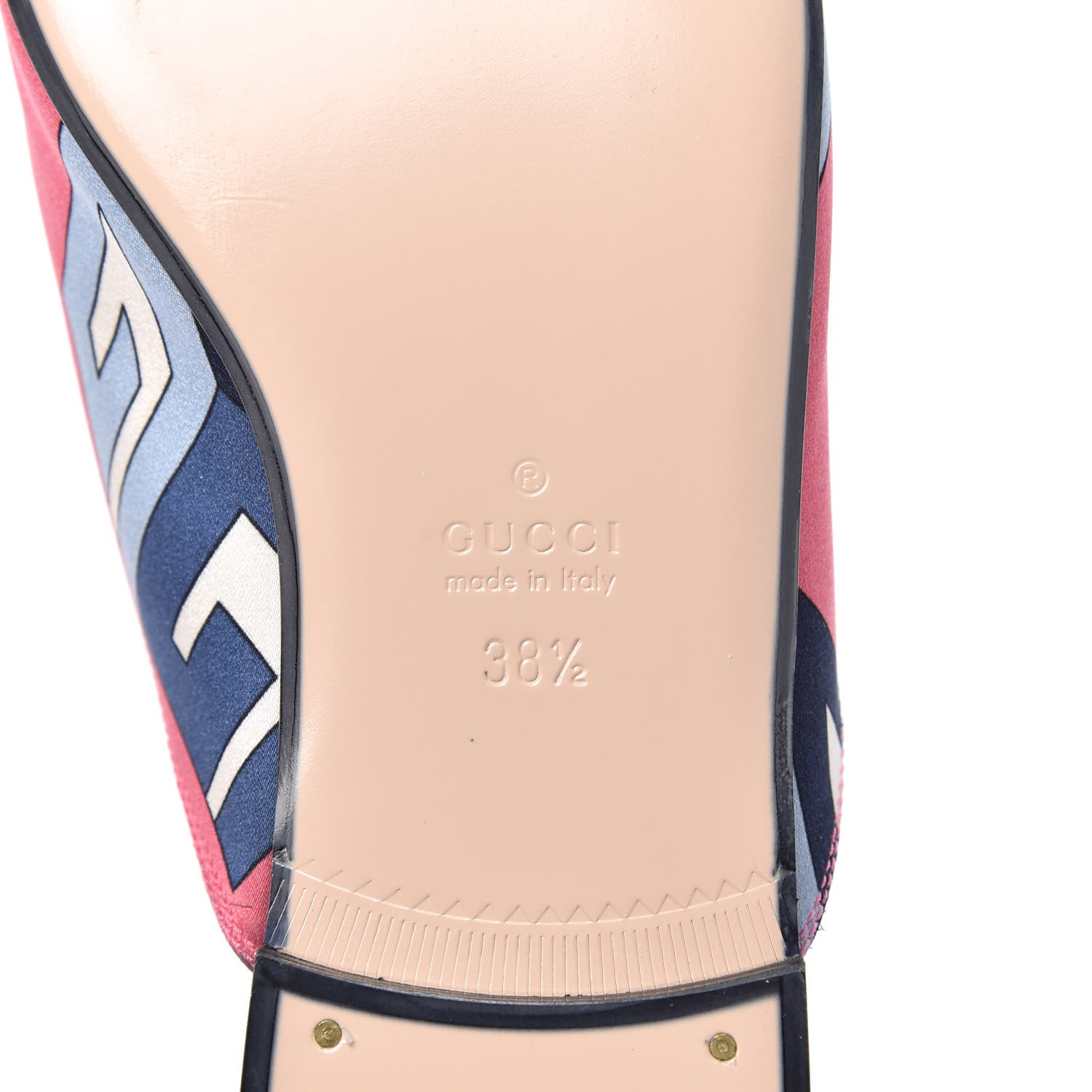 Gucci Satin GG Wallpaper Womens Princetown Slippers 38.5 Pink Flamboyant Blue Black 6 of 7