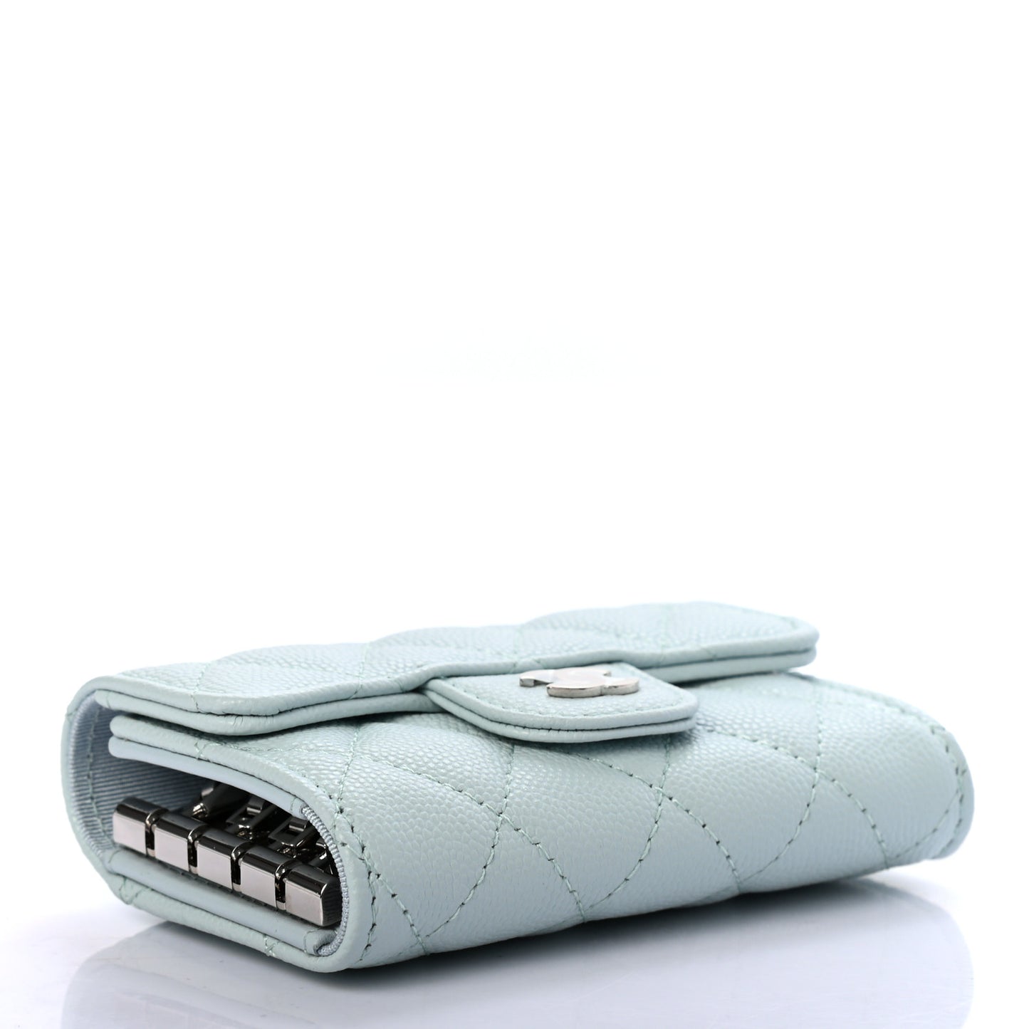 Caviar Quilted Classic 4 Key Holder Wallet Light Blue