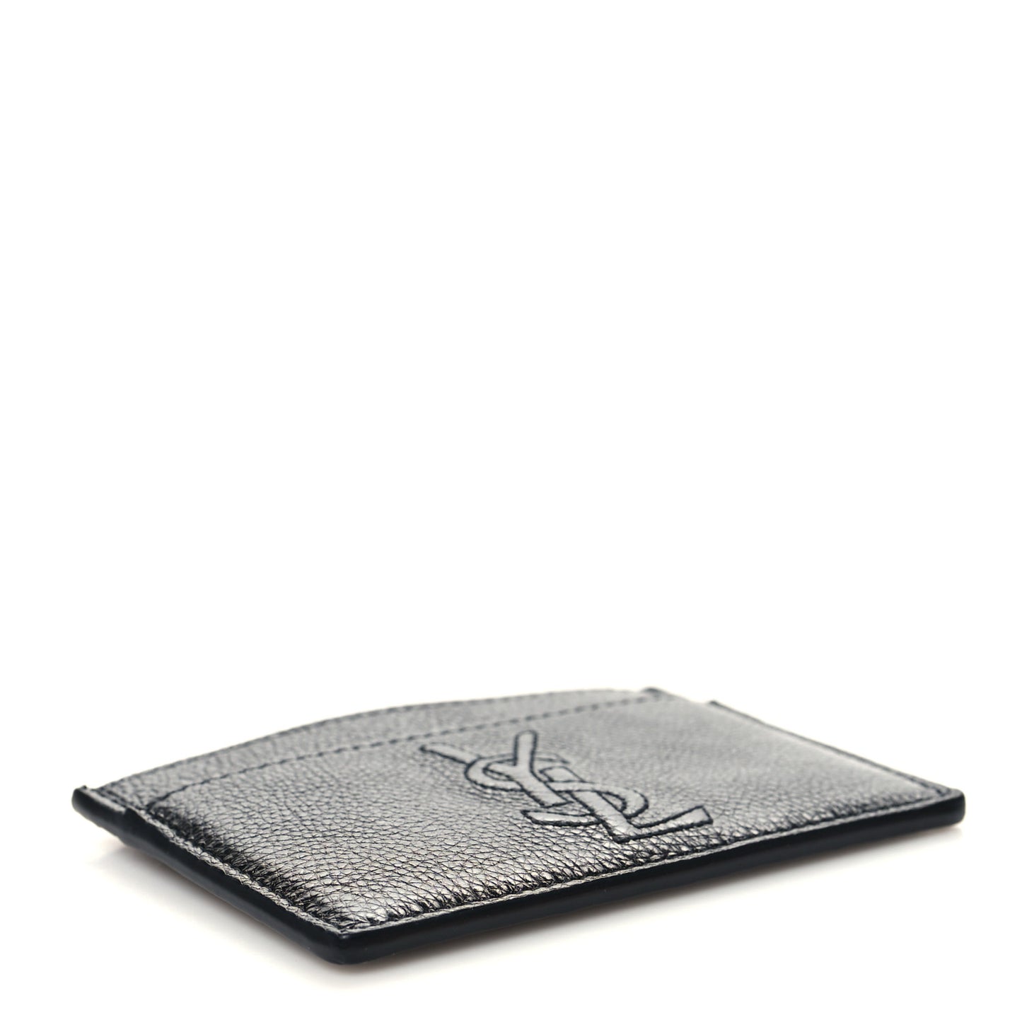 Grained Calfskin Monogram Credit Card Case Black
