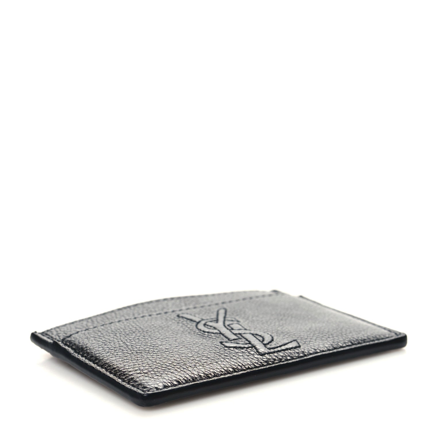 Saint Laurent Grained Calfskin Monogram Credit Card Case Black 4 of 9