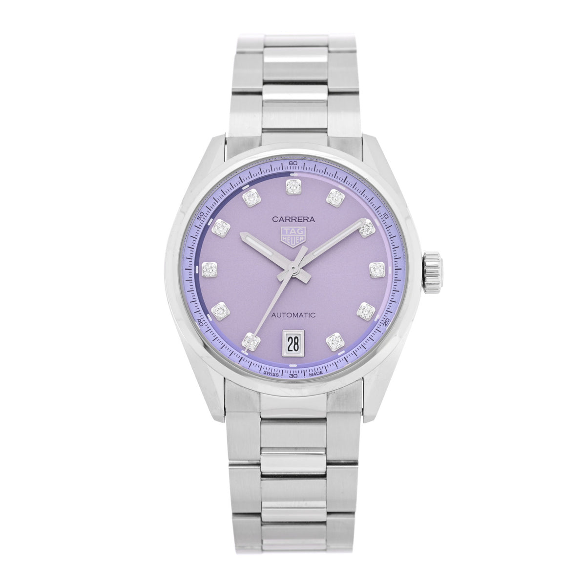 Stainless Steel Diamond 36mm Carrera Date Automatic Watch Purple WBN2319