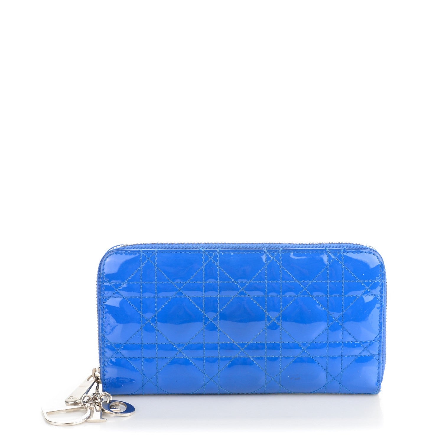 Christian Dior Patent Cannage Zip Around Wallet Blue 1 of 8