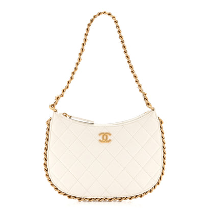 Chanel Shiny Crumpled Lambskin Quilted Trendy Chain Around Hobo White 1 of 10