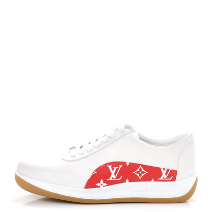Louis Vuitton X SUPREME Calfskin Monogram Sneakers 9 White Red 1 of 10