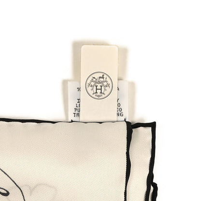 Hermes Silk Le Pommier Sellier Scarf 90 White Black 3 of 3