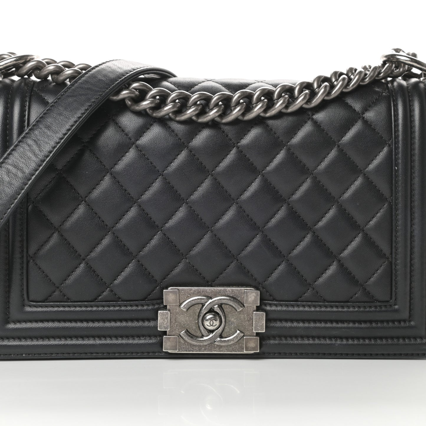 Lambskin Quilted Medium Boy Flap Black
