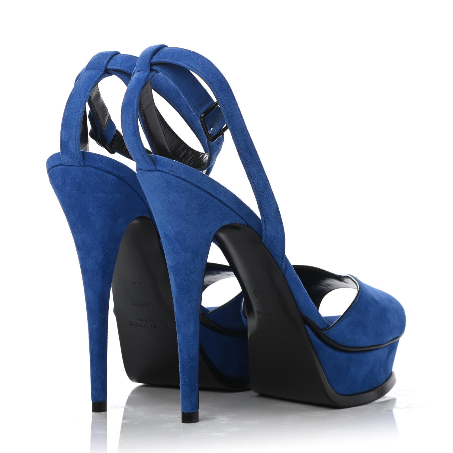 Saint Laurent Kid Scamosciato Tribute 105 Open Toe Platform Sandals 38 Bleu Majorelle 3 of 4