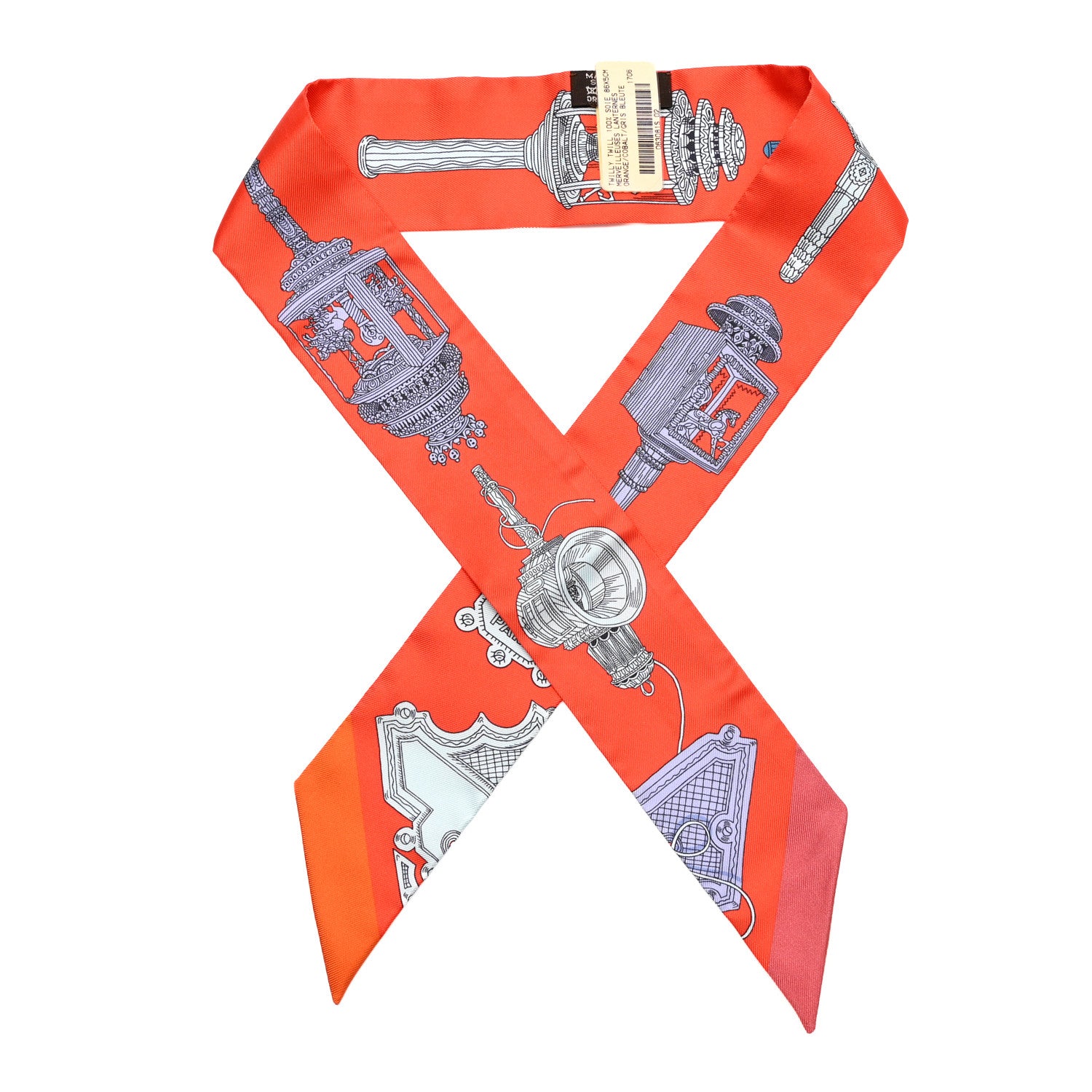 Hermes Silk Merveilleuses Lanternes Twilly Orange Cobalt Gris Bleuete 1 of 4