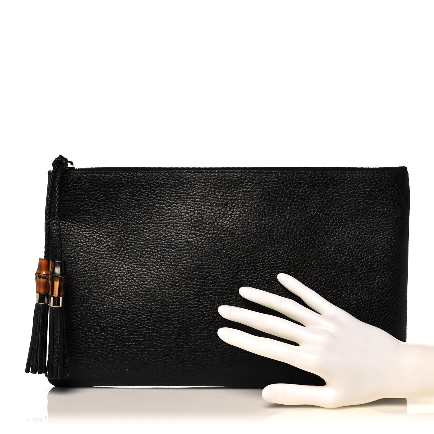 Pebbled Calfskin Large Bamboo Clutch Black