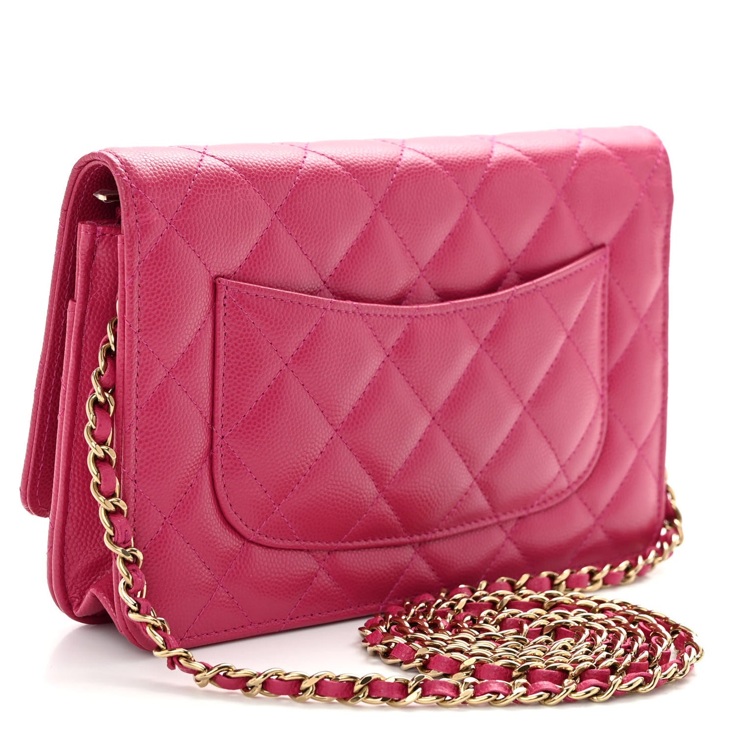Caviar Quilted Wallet on Chain WOC Fuchsia