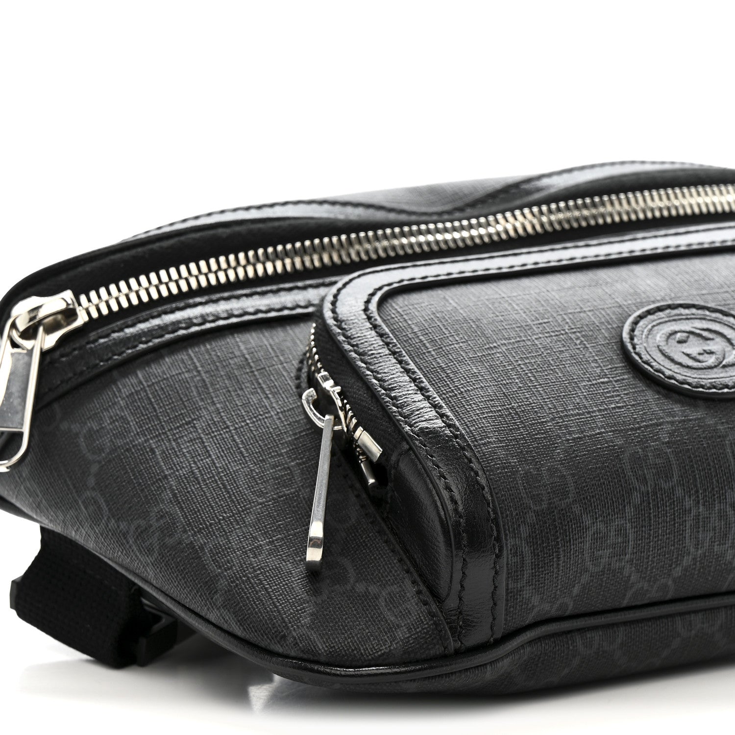 Gucci GG Supreme Monogram Textured Calfskin Retro Interlocking G Belt Bag Black 9 of 10