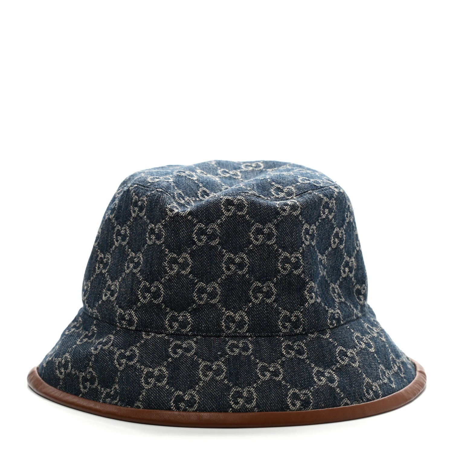 Gucci Washed Jacquard Denim Nappa GG Monogram Oscar Bucket Hat XL Denim Cuir 5 of 8