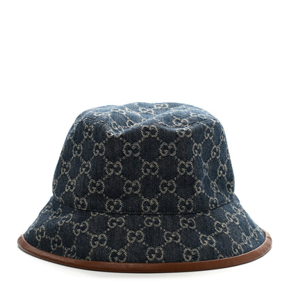 Gucci Washed Jacquard Denim Nappa GG Monogram Oscar Bucket Hat XL Denim Cuir 5 of 8