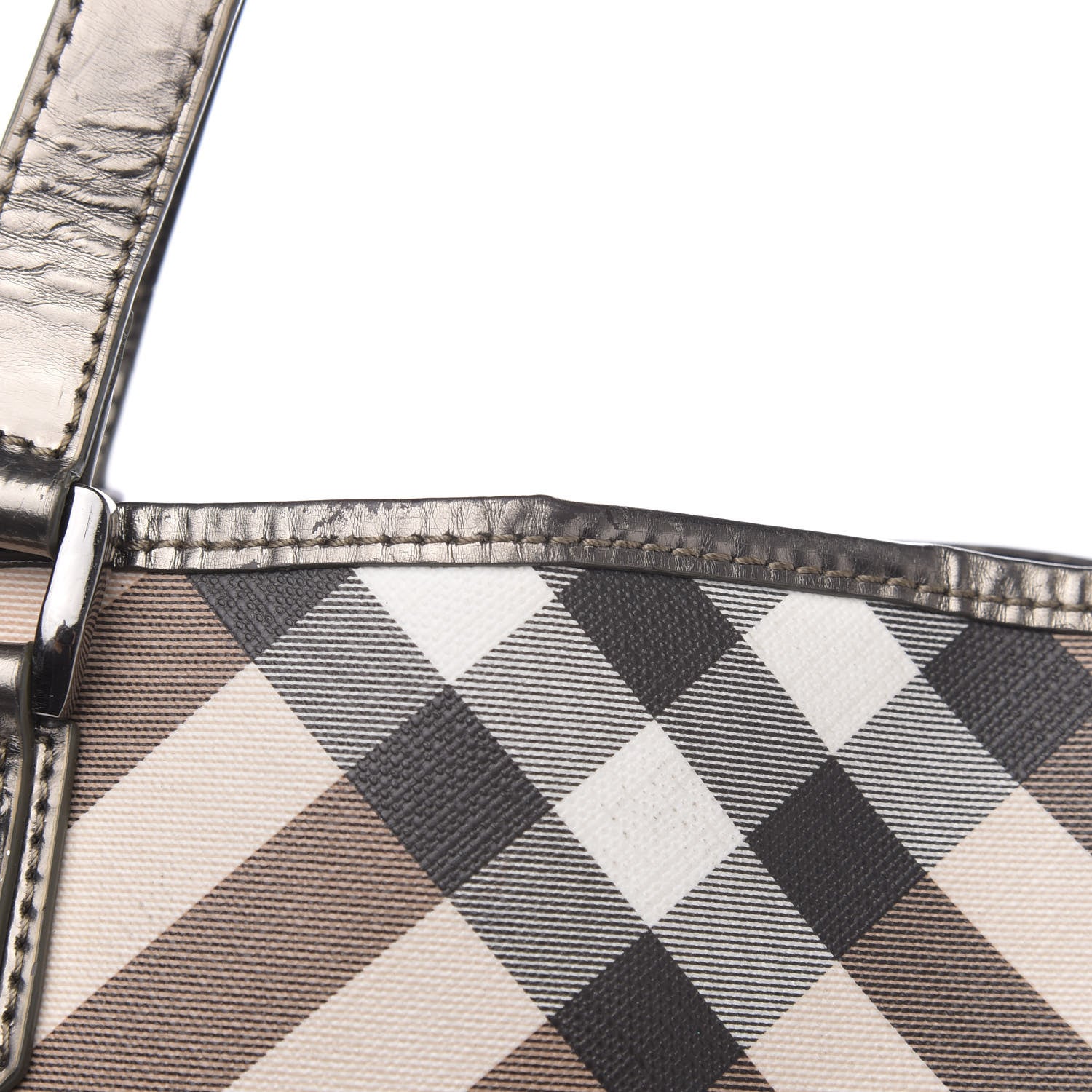 Burberry Metallic Calfskin Nova Check Shopper Tote Pewter 20 of 23