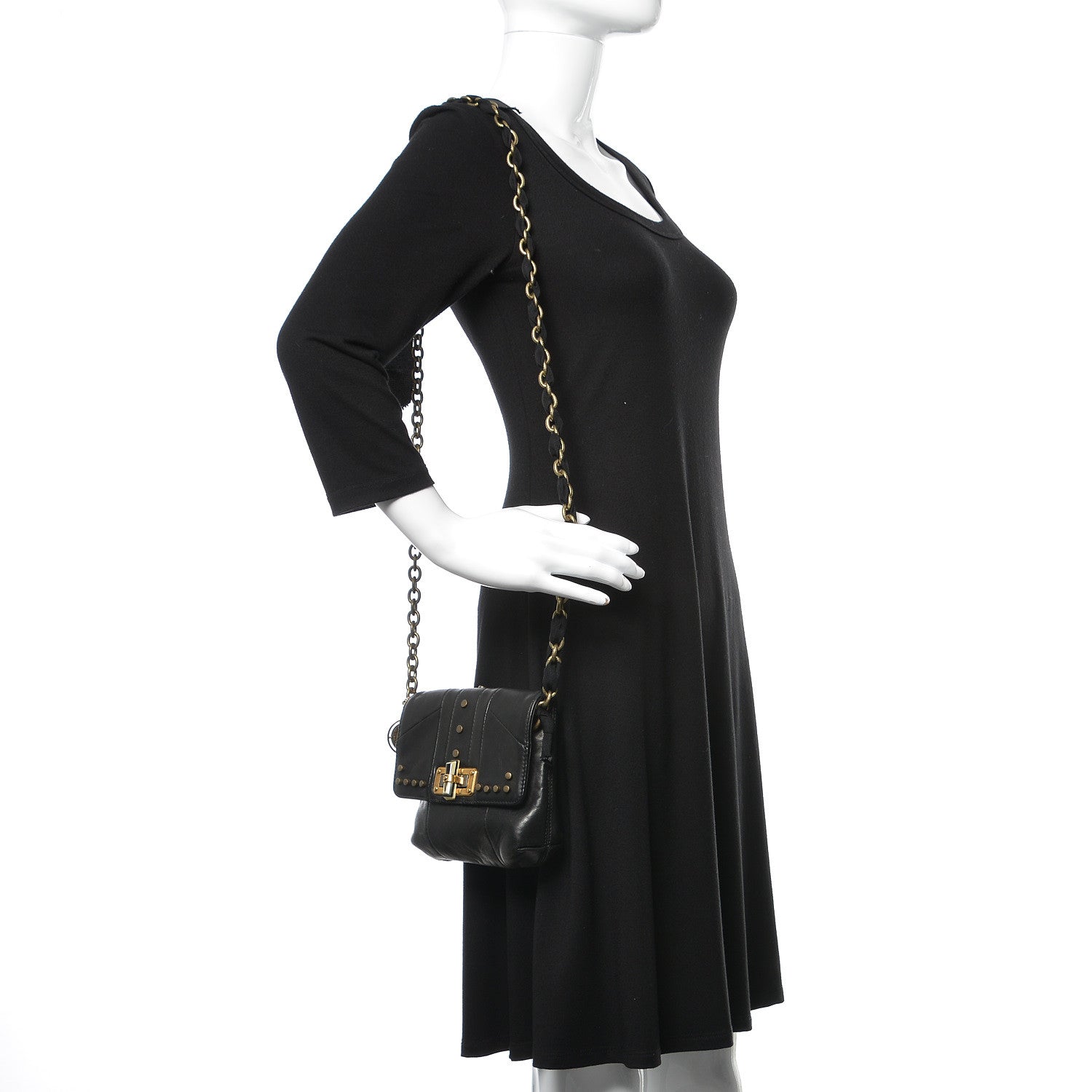 Lanvin Lambskin Patchwork Studded Mini Happy Pop Crossbody Black 2 of 9