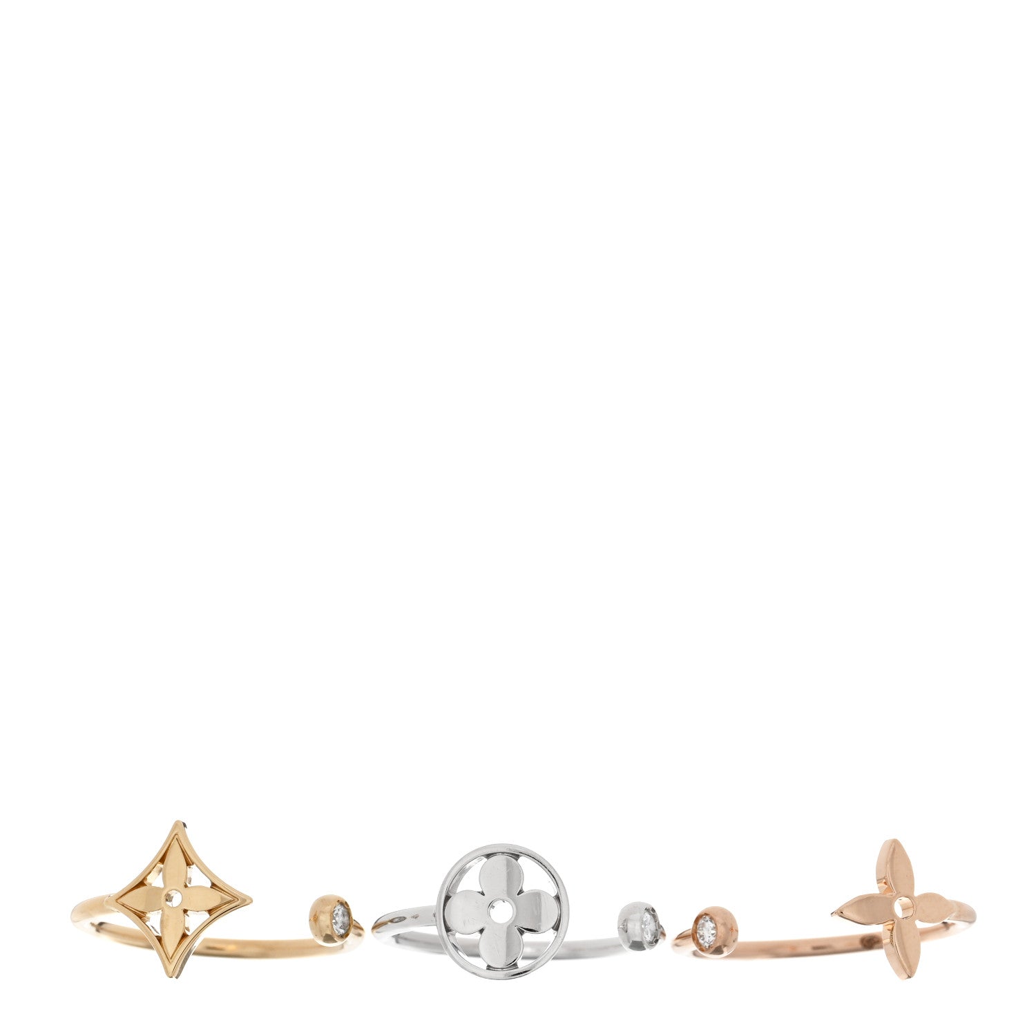 Louis Vuitton 18K Yellow Pink White Gold Diamond Idylle Blossom Ring Set of 3 49 5 1 of 3