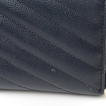 Saint Laurent Grain De Poudre Matelasse Chevron Monogram Zip Around Wallet Navy 14 of 16