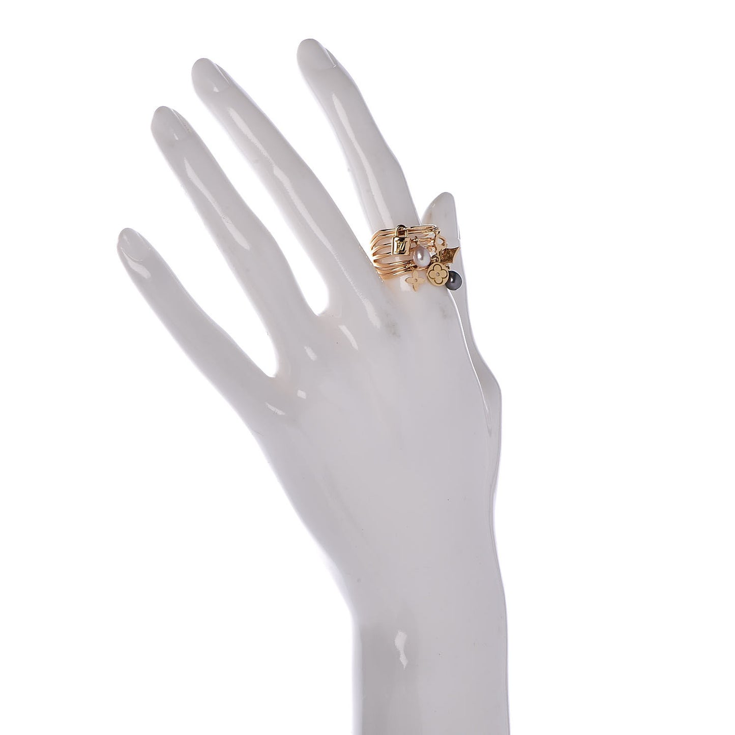 18K Yellow Gold Freshwater Pearl Monogram Charm Ring 53 6.25