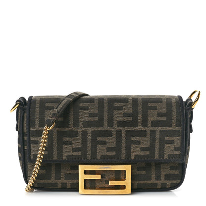Fendi Fabric Jacquard FF 1974 Mini Baguette Tobacco Moro Black 1 of 9