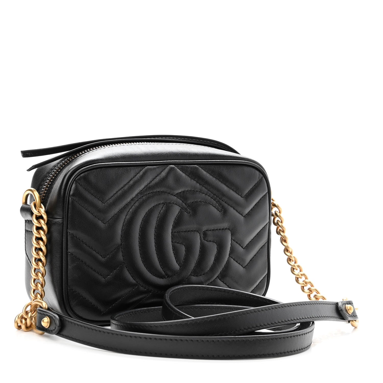Gucci Calfskin Matelasse Mini GG Marmont Chain Shoulder Bag Black 3 of 11