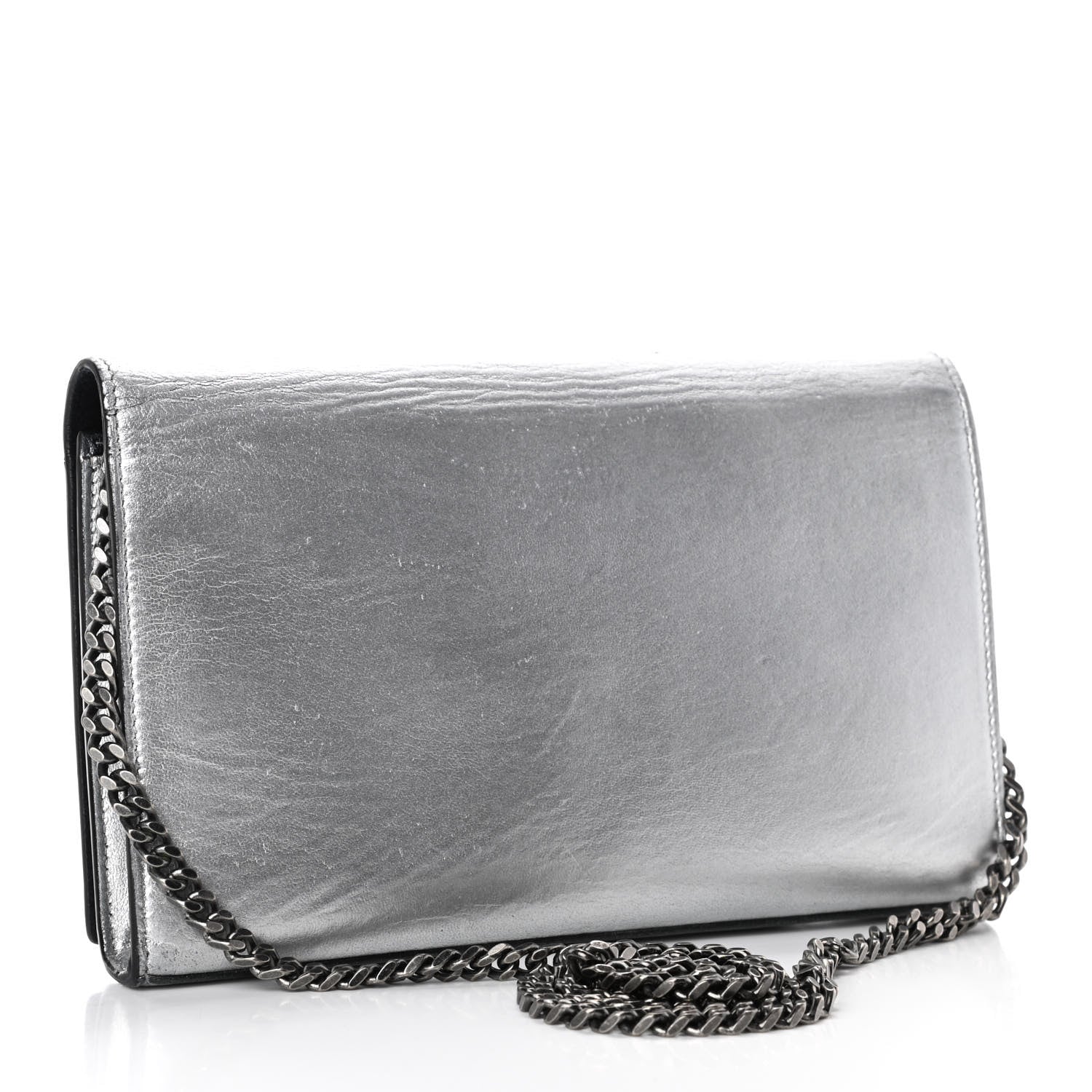 Saint Laurent Metallic Calfskin Monogram Chain Wallet Argento 2 of 10