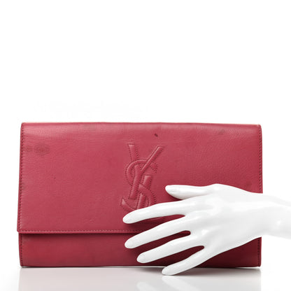 Saint Laurent Goatskin Monogram Large Belle De Jour Clutch Lipstick Fuchsia 2 of 11