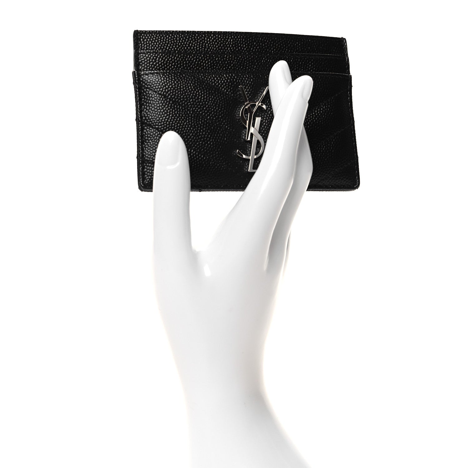 Saint Laurent Grain De Poudre Matelasse Chevron Monogram Credit Card Case Black 2 of 7